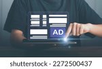Small photo of Online programmatic advertising in feed on computer screen. Optimize advertisement target optimize click through rate and conversion. Ads dashboard digital marketing strategy analysis for branding .