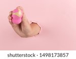 girl hand holds beauty blender... | Shutterstock . vector #1498173857