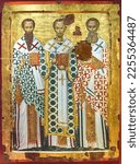 Small photo of Monastery of St. Varlaam in Meteora, Greece - 18 September 2022: Three Hierarchs, 16th century, unknown artist, tempera on wood