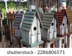 Rows of Wooden Birdhouses for Sale at Spring Festival; Summerville, South Carolina.
