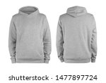 Men's grey blank hoodie template,from two sides, natural shape on invisible mannequin, for your design mockup for print, isolated on white background