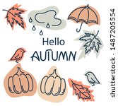 hello autumn  text. cute vector ... | Shutterstock .eps vector #1487205554