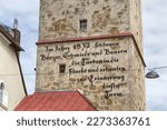 Small photo of Waidhofen an der Ybbs, Lower Austria, Austria - 09 04 2022: The city tower erected soon afterwards commemorates the victory of the farmers and blacksmiths of the Ybbstal over an Ottoman raiding party