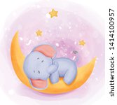 baby elephant sleep on the moon | Shutterstock . vector #1414100957