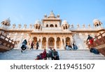 Small photo of JODHPUR, INDIA - JANUARY 2020: Tourists walking in ancient Jaswant Thada cenotaph, a mausoleum for the kings of Marwar dynasty. It was built by Maharaja Sardar Singh of Jodhpur State in 1899.