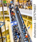 Small photo of Tel Aviv, Israel, March 16, 2023: Protesters on the escalator in the Azrieli shopping center. March 16 was declared by the demonstrators as "the day of intensification of resistance."
