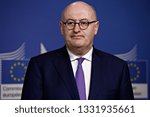 Small photo of Brussels, Belgium. 7th March 2019. Phil HOGAN, EU Commissioner and Tom ARNOLD, Chairman of the Taskforce gives a press conference on the handing of the Rural Africa Taskforce Report and Recommendation