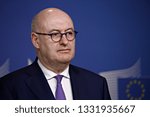 Small photo of Brussels, Belgium. 7th March 2019. Phil HOGAN, EU Commissioner and Tom ARNOLD, Chairman of the Taskforce gives a press conference on the handing of the Rural Africa Taskforce Report and Recommendation