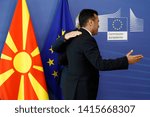 Small photo of Brussels, Belgium. 4th June 2019. North Macedonia Prime Minister Zoran Zaev is welcomed by European commission President Jean-Claude Juncker ahead of their meeting.