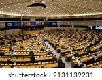 Small photo of Members of the EU Parliament stand and applaud to show their support to Ukraine during an extraordinary Plenary session debating on the Russian aggression in Brussels, Belgium, 01 March 2022.