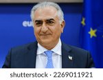 Small photo of Crown Prince of Iran, Reza Pahlavi, the oldest son of Mohammad Reza Pahlavi, the last Shah of Iran attends a session of European Parliament in Brussels, Belgium on March 1, 2023.