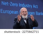 Small photo of Press conference by Executive Vice-President of EU Commission Frans TIMMERMANS and EU Commissioner Thierry Breton on the Net Zero Industry in Brussels, Belgium on March 16, 2023.
