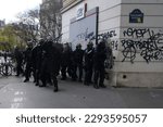 Small photo of Riot police clashed with protestors during a demonstration in a national strike against government plans to revamp the pension system in central Paris, France on April 06, 2023.