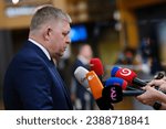 Small photo of Slovak Prime Minister Robert Fico arrives for a EU Summit, at the EU headquarters in Brussels, Belgium on October 27, 2023.