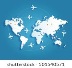 airplanes trajectories on world ... | Shutterstock .eps vector #501540571