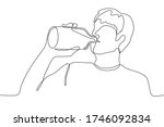 a man with long hair drinks a... | Shutterstock .eps vector #1746092834