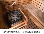 Wooden sauna interior room, relax in a hot sauna