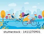 cartoon people cycling in park. ... | Shutterstock .eps vector #1411270901