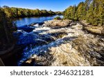 Small photo of River rapids in the forest. Forest river rapids. River rapids in nature. Rive rapids landscape