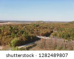 Overlooking fall colors in the Mill Bluff state park near Camp Douglas Wisconsin where Interstate highway 94 intersects the park