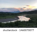 Sunset over the Buffalo Fork of the Snake River in Moran, Wyoming near Grand Teton National Park