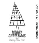 christmas tree sketch isolated... | Shutterstock . vector #756705664