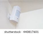 Motion sensor or detector for security system mounted on wall.