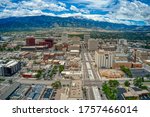 Downtown Colorado Springs with Rocky Mountains and Pike