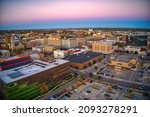 Aerial View of Downtown Sioux City, Iowa at Dusk