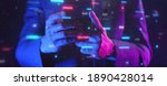 Small photo of Smart businessman typing financial data on mobile phone with futuristic stock chart graphic, Business investor stock exchange market and crypto currency digital technology ideas background