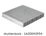 Small photo of Paving stone made of concrete isolated on white background. Tile has a flat upper surface without chamfer and fit snugly when paving.
