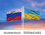 Ukraine and russia two flags on ...