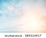 Sunshine clouds sky during morning background. Blue,white pastel heaven,soft focus lens flare sunlight. Abstract blurred cyan gradient of peaceful nature. Open view out windows beautiful summer spring
