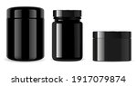 black jar. black glass cosmetic ... | Shutterstock .eps vector #1917079874