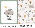 sleeping bear and bunny baby... | Shutterstock .eps vector #1828213991