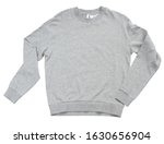 Blank sweatshirt grey color mock up template front view on white background. Gray cotton sweatshirt mockup. Grey empty blank sweat shirt  