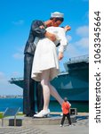 Unconditional Surrender Statue at the Tuna Harbor Park in San Diego, America. This massive thing is also called Kissing Sailor statue.