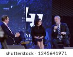 Small photo of Lynchburg, Virginia / USA - Nov. 28, 2018: Eric Bosser, Becki Falwell and her husband Jerry Falwell Jr. taking part in a town hall discussion on the opioid crisis hosted by Liberty University.