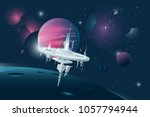 orbital stations orbiting moon... | Shutterstock .eps vector #1057794944