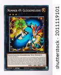 Small photo of Hamburg, Germany - 07162021: picture of the german Yu Gi Oh Number 49 Fortune Tune card from the Kings Court series.