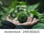 Green globe in man's hand with...