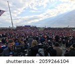 Small photo of Reading,PA,USA.2020.Oct.31.2020.US presidential election. Republican President Trump's Rally. A packed venue. You can see Air Force One behind. The president and unmasked guests giving a speech.