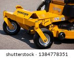 Small photo of Vilnius/Lithuania April 24. 2019 Hustler Zero-turn mower. Hustler has become one of the leading brands of outdoor power equipment.