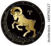 Aries. Zodiac Sign. Golden...