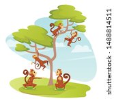 Group Of Funny Monkeys Playing...