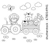 farmer boy driving a tractor... | Shutterstock .eps vector #678014941