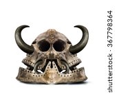 Small photo of twofold mysterious skull with sharp horns