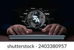 Small photo of Man hand using keyboard to translation of foreign languages on website.Symbol of translation.Ai translator.Mobile app worldwide language conversation.