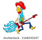 Cartoon Rooster With A Guitar....