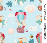 seamless pattern. cute bunny... | Shutterstock .eps vector #1919655797